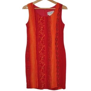 Vintage Jessica Howard Dress Red and Orange Tropical Tribal Design size 6P